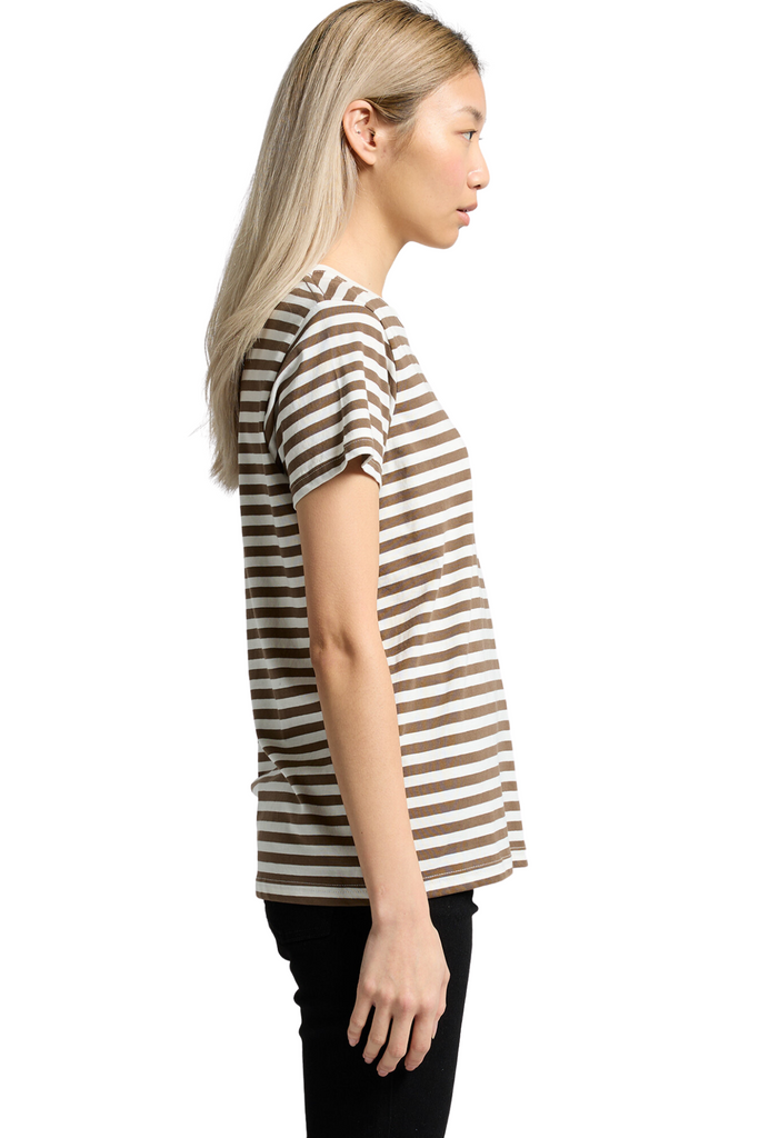 Women maple stripe tee- Natural/Walnut - Ace Chef Apparels