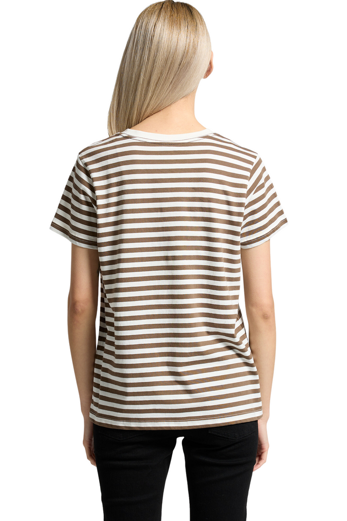 Women maple stripe tee- Natural/Walnut - Ace Chef Apparels